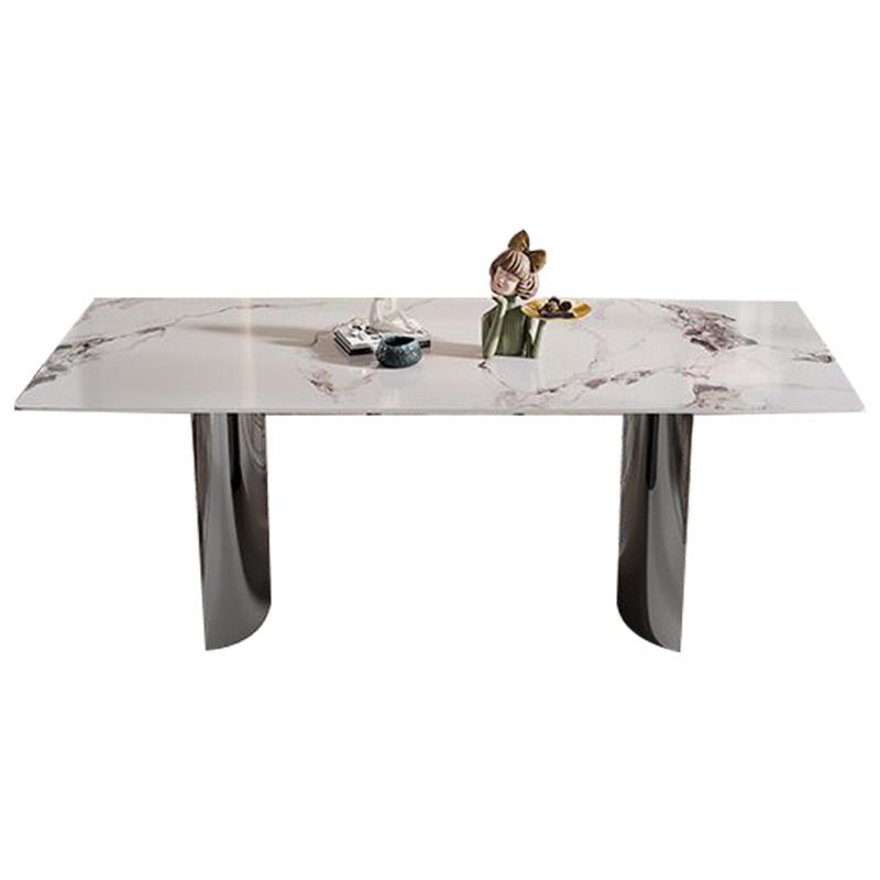 Contemporary Furniture Rectangle Stone Dining Room Table in White
