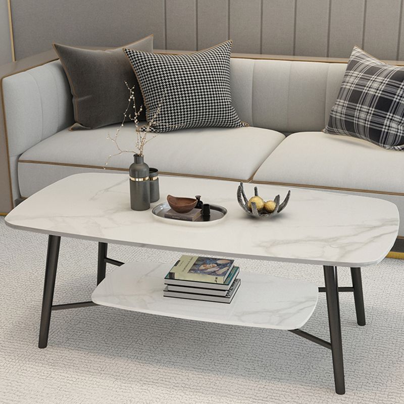 Table basse rectangulaire en ardoise, 4 pieds, 1 table de cocktail simple avec étagère de rangement