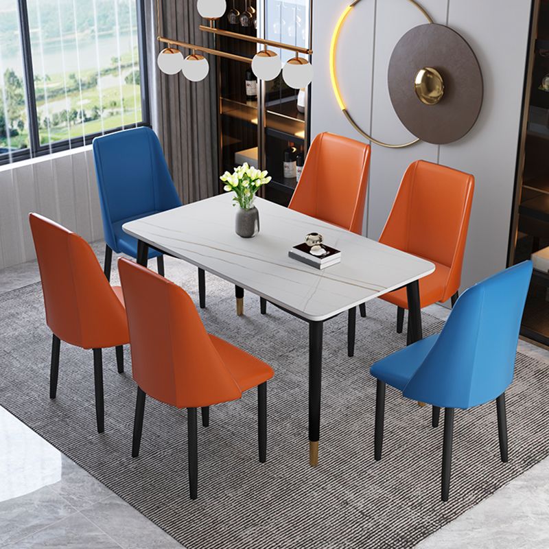 Mesa de comedor de piedra gris rectangular moderna con 4 pies de madera maciza