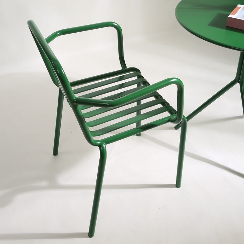 Dining Room Industrial Chair Metal Slat Back Dining Chair in Green