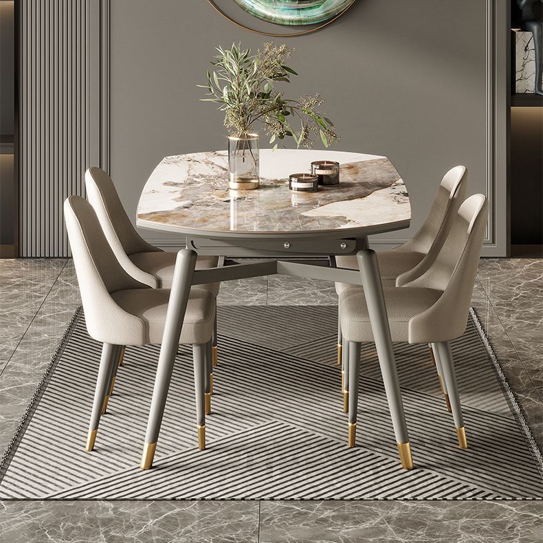 Modern Round Dining Table Stone Top Dining Table with 4 Wood Legs Clearhalo 'Dining Tables & Seating' 'Dining Tables' 'dining_table' 'furn' 'furn_dining_table' 'Furniture' 'furniture_dining_table' 'Kitchen & Dining Furniture' 'kitchen' 'kitchen_dining_table' 1200x1200_c5f87017-80d3-4801-b857-2d5f5f691c30
