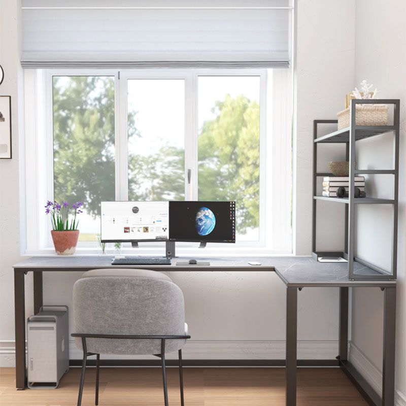 Escritorio de escritura de piedra gris contemporánea Desk de oficina de lanar en trineo L para hogar