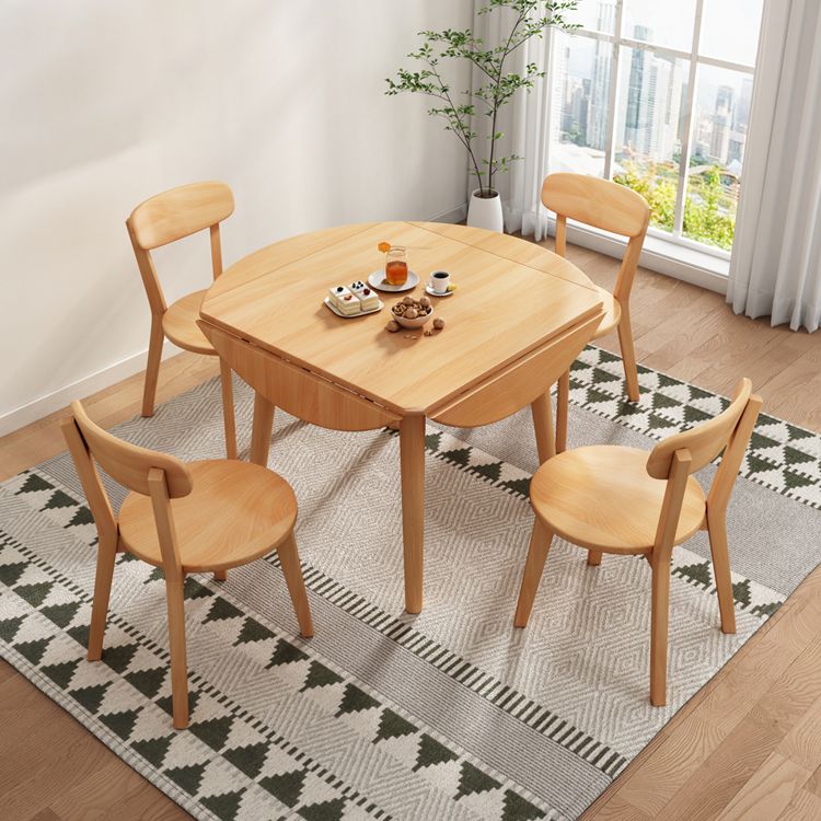 Modern Style Solid Wood Dining Table Brown Round Drop-Leaf Table with 4 Legs for Home Clearhalo ' dining_table' 'Dining Tables & Seating' 'Dining Tables' 'furn' 'furn_dining_table' 'Furniture' 'furniture_dining_table' 'Kitchen & Dining Furniture' 'kitchen&dining_furn' 'kitchen' 'kitchen_dining_table' 1200x1200_c5fb45c1-69a9-40b8-b5fe-7ee80a90cc6c