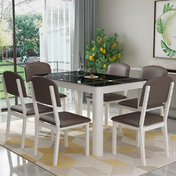 Tavolo da pranzo in vetro nero rettangolo contemporaneo con 4 piede in acciaio