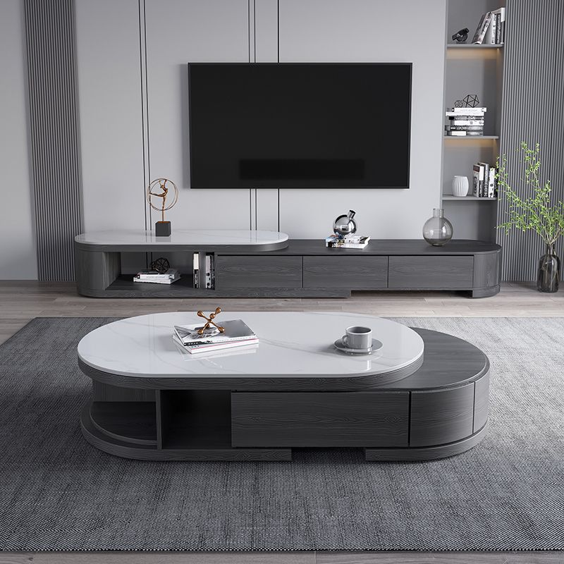 Tavolino ovale per caffè in legno e tavolino con cassetti di stoccaggio