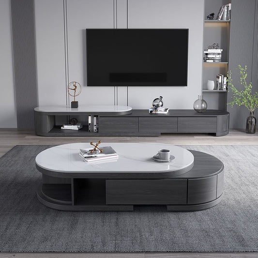 Tavolino ovale per caffè in legno e tavolino con cassetti di stoccaggio