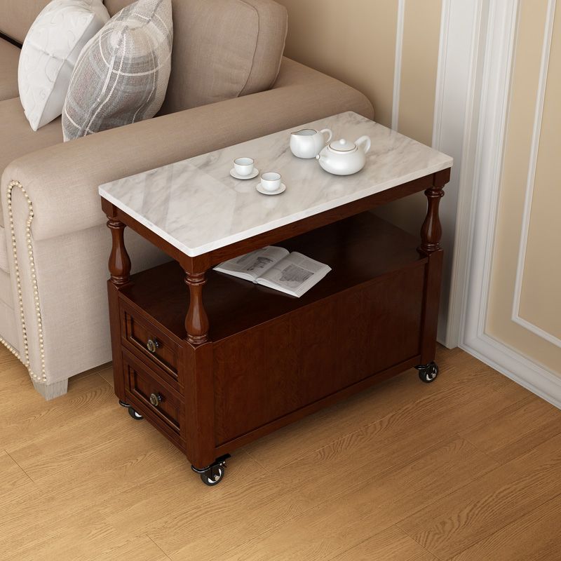 13.7" W X 23.6" H Farmhouse Wood Side Table Two-Drawer Side Table with Wheels Clearhalo 'Coffee & Accent Tables' 'End & Side Tables' 'end_side_tables' 'furn' 'furn_end_side_tables' 'Furniture' 'Living Room Furniture' 1200x1200_c606a5fe-c5de-4a53-b62f-98b11057bd64