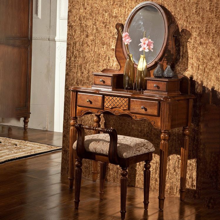 Solid Wood Makeup Table 57.08" H Makeup Vanity with 4 Drawers