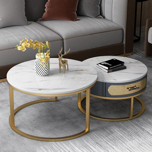 スレートラウンドフレームコーヒーテーブルモダンなコーヒーテーブルセットをネストする