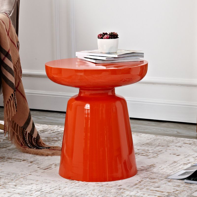 16.9" Tall Modern Mental Pedestal Side Table Solid Color Round Top End Table