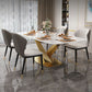 Minimalist Style Sintered Stone Dining Room Set with White Table and Gold Trestle Base for Home Use Clearhalo 'Dining Room Sets' 'Dining Tables & Seating' 'dining_room_set' 'furn' 'furn_dining_room_set' 'Furniture' 'furniture_dining_room_set' 'Kitchen & Dining Furniture' 'kitchen&dining_furn' 'kitchen' 1200x1200_c60a67c4-3151-43e1-a80b-106641e181dc