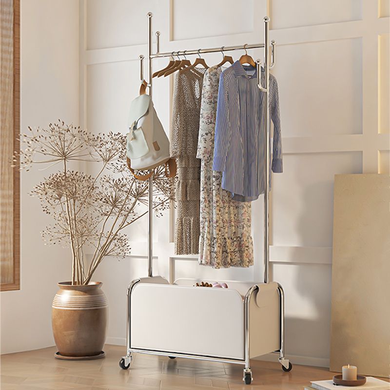 Glam Coat Hanger Metal Frame Free Standing PU Leather Basket Coat Rack with Shelves Clearhalo 'Entry & Mudroom Furniture' 'furn' 'furn_hall_tree_coat_racks' 'Furniture' 'Hall Trees & Coat Racks' 'hall_tree_coat_racks' 1200x1200_c60ecb26-762e-4810-b755-ca15b5804fad
