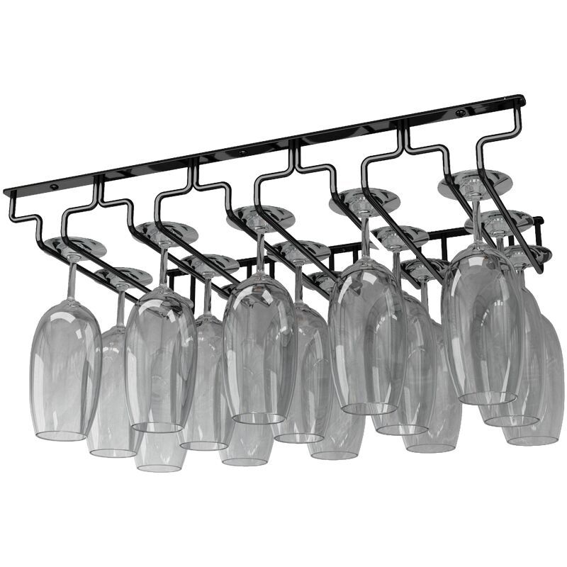 Contemporary Metal Wine Glass Rack Hanging Glass & Stemware Holder in Black