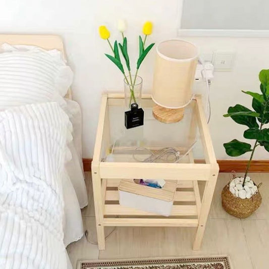 Comodino di vetro contemporaneo tavolo da notte a apertura aperta con gambe, 19,7 "di altezza