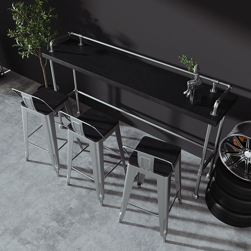 Industrial Wood Pub Table with Rectangle Table Top Silver Trestle Table - 42" H Clearhalo 'Bar Furniture' 'Bar Tables' 'bar_tables' 'furn' 'furn_bar_tables' 'Furniture' 'furniture_bar_tables' 'Kitchen & Dining Furniture' 1200x1200_c6126ef9-467b-43f0-a522-f928835a4378