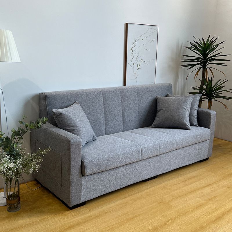 Salon contemporain biscuit arrière carré bras argent canapé stationnaire