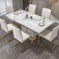 Luxury Sintered Stone Top Table Rectangle Table with Gold Pedestal Clearhalo 'Dining Tables & Seating' 'Dining Tables' 'dining_table' 'furn' 'furn_dining_table' 'Furniture' 'Kitchen & Dining Furniture' 1200x1200_c616bc9e-e0ca-4850-9154-ac6b5ccdbb14