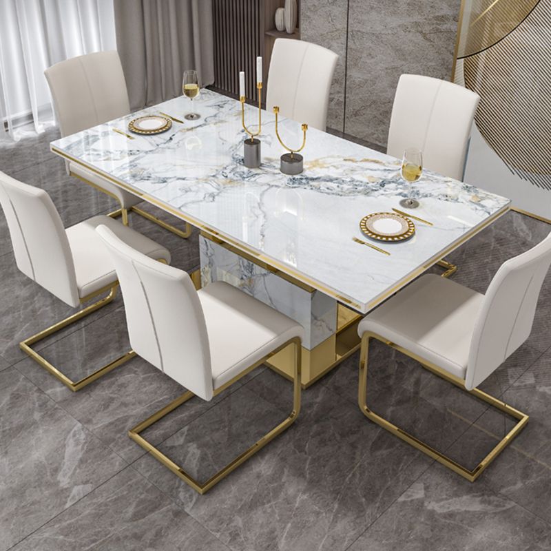 Luxury Sintered Stone Top Table Rectangle Table with Gold Pedestal Clearhalo 'Dining Tables & Seating' 'Dining Tables' 'dining_table' 'furn' 'furn_dining_table' 'Furniture' 'Kitchen & Dining Furniture' 1200x1200_c616bc9e-e0ca-4850-9154-ac6b5ccdbb14