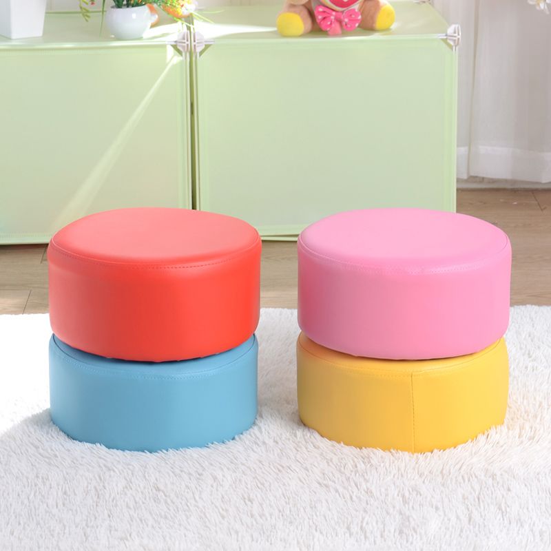 Pink Water Resistant Standard Round Solid Color PVC Modern Pouf