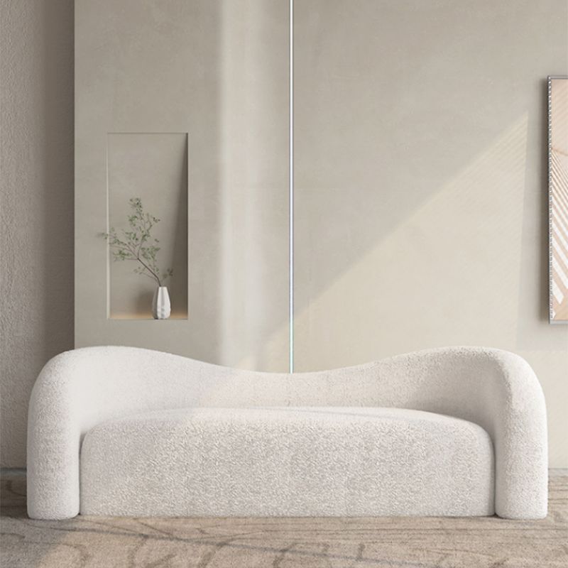 Curved Wool Sofa White Contemporary Sloped Armed Sofa - 33.46" D Clearhalo 'furn' 'furn_sofas' 'Furniture' 'Living Room Furniture' 'Sofa' 'sofas' 1200x1200_c618bab7-f71e-4dd5-8067-504da5936679