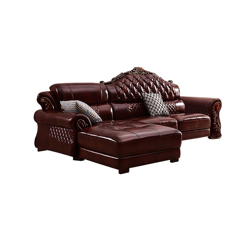 Genuine Leather Rolled Arm Sectional 36.22"High Camel Back Sofa, Dark Brown Clearhalo 'furn' 'furn_sectionals' 'Furniture' 'furniture_sectionals' 'Living Room Furniture' 'Sectionals' 1200x1200_c61b7251-0123-40f9-bb59-a0502258d6d7