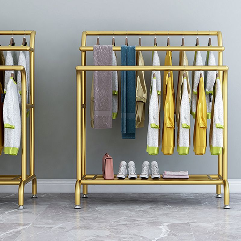 Glam Entry Hall Tree Metal 3 Hanging Rails and Lower Shelf Hall Stand Clearhalo 'Entry & Mudroom Furniture' 'furn' 'furn_hall_tree_coat_racks' 'Furniture' 'Hall Trees & Coat Racks' 'hall_tree_coat_racks' 1200x1200_c61ca93c-2510-44eb-99d3-bf1c5c127cfb