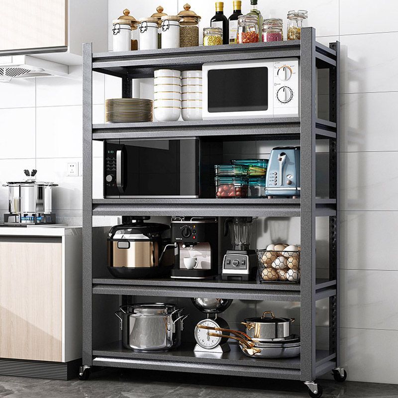 ローリングオープンシェルフキッチントロリーメタルプレップテーブルブラック