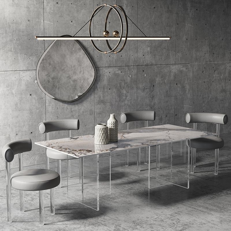 シンプルさ長方形ダイニングテーブル焼結石トップ透明アクリルベーステーブル