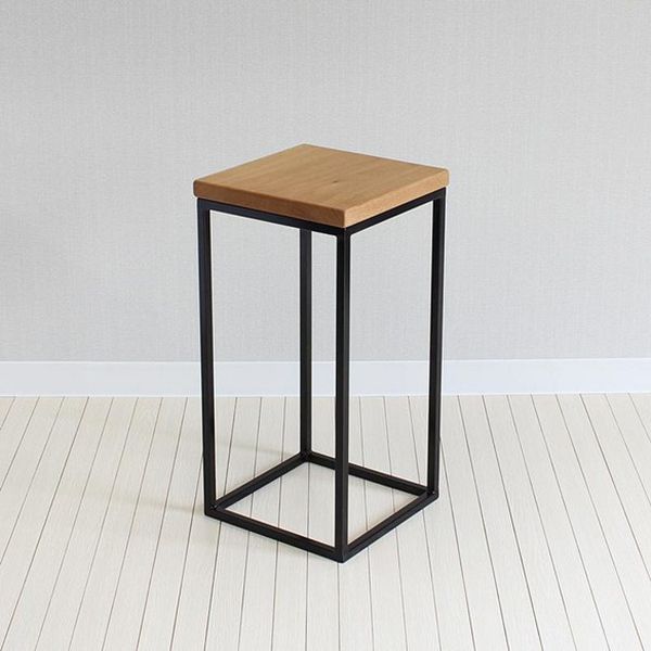Modern Wood Square Top Side Table 23.6" Tall Iron Frame End Table