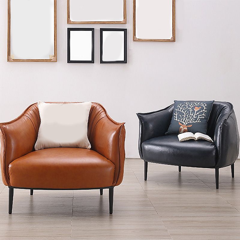 Faux Leather Solid Color Barrel Chair with Basic Four Leg for Bedroom Clearhalo 'Accent Chairs' 'accent_chairs' 'Chairs & Seating' 'furn' 'furn_accent_chairs' 'Furniture' 'furniture_accent_chairs' 'Living Room Furniture' 1200x1200_c6255009-494e-45aa-8679-c2b30b7999f0