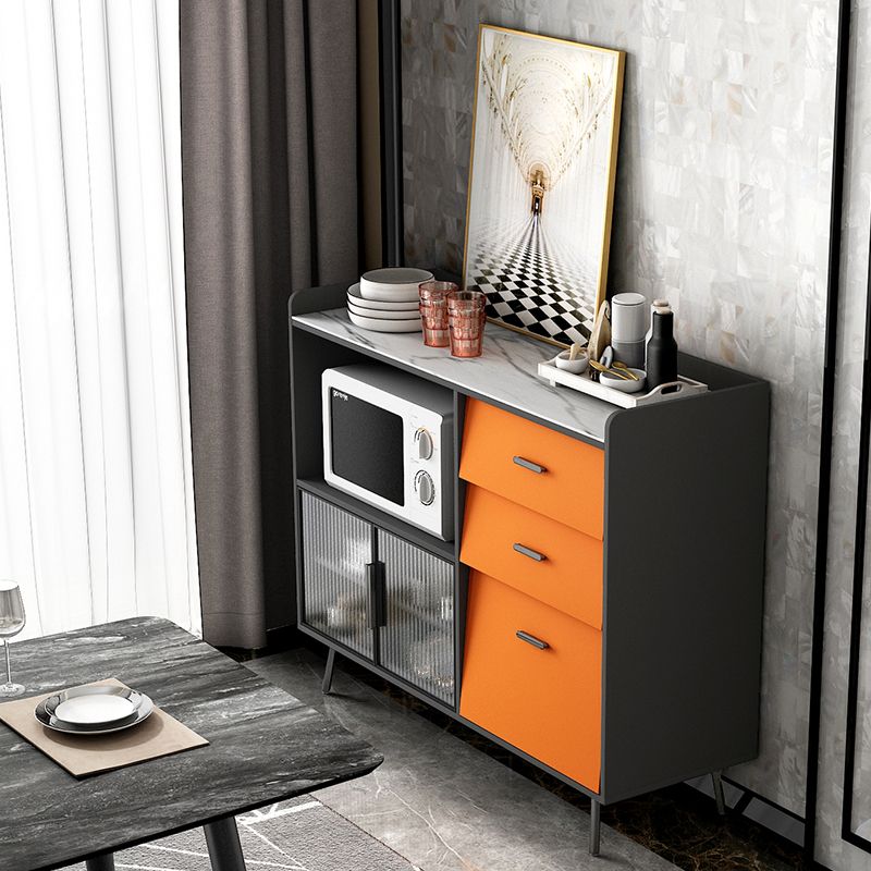 Drawer Engineered Wood Sideboard Glam Glass Doors Credenza with Stone Countertop Clearhalo 'buffet_sideboard' 'Buffets & Sideboards' 'furn' 'furn_buffet_sideboard' 'Furniture' 'Kitchen & Dining Furniture' 1200x1200_c6276dce-f687-48a3-9ccb-4ab4e4721168