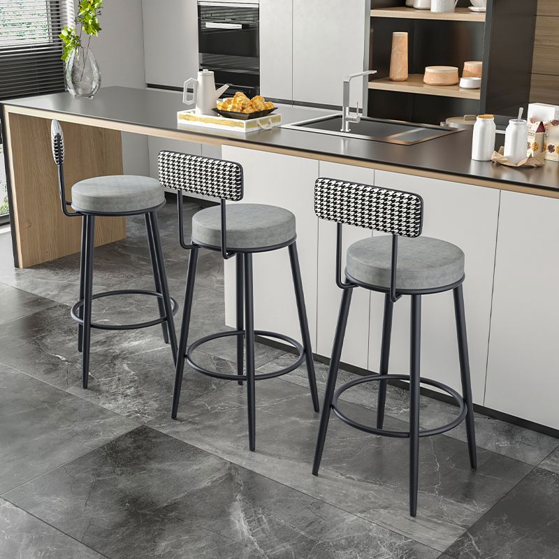 Modern Armless Backrest Counter Stool Iron Kitchen Bar Stool with Velvet Cushion and Pedal Clearhalo 'Bar Furniture' 'Bar Stools' 'bar_stools' 'furn' 'furn_bar_stools' 'Furniture' 'furniture_bar_stools' 'Kitchen & Dining Furniture' 1200x1200_c627fc2f-7084-411f-b2d6-0d39a65085a6