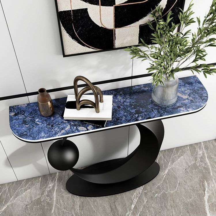 Halbmond zeitgenössischer Konsolen Akzenttisch Antikes Finish -Konsole -Sofa Tisch in Stein