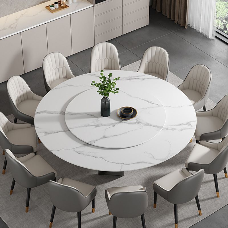 Mesa de comedor moderna con base de pedestal, mesa redonda con base de acero inoxidable
