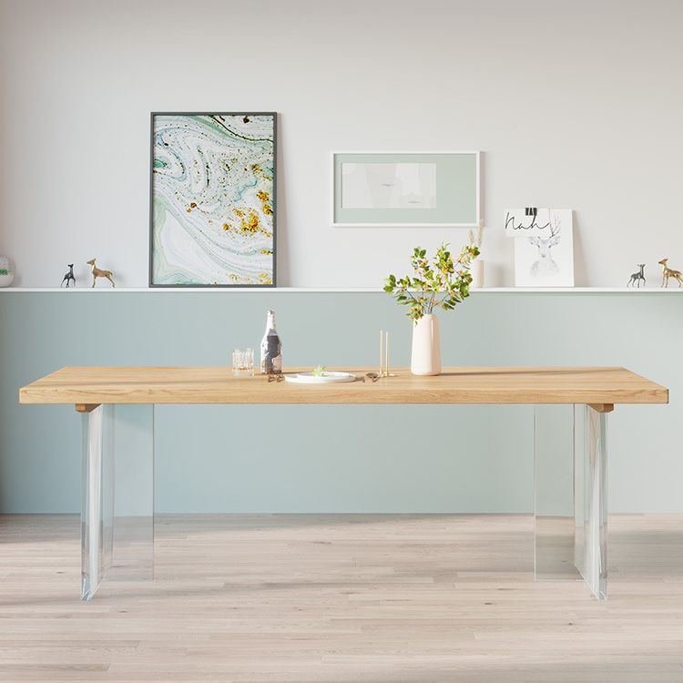 Modern Wood Top Dining Table Double Pedestal Table for Kitchen Clearhalo 'Dining Tables & Seating' 'Dining Tables' 'dining_table' 'furn' 'furn_dining_table' 'Furniture' 'Kitchen & Dining Furniture' 1200x1200_c62b7871-0eb3-497b-a257-d3d9aa8ad94b