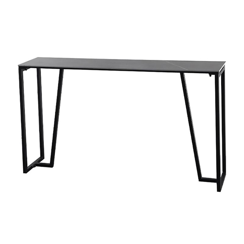 Industrial Grey Stone Pub Bar Table Indoor Iron Bar Dining Table with Double Pedestal Clearhalo 'Bar Furniture' 'Bar Tables' 'bar_tables' 'furn' 'furn_bar_tables' 'Furniture' 'furniture_bar_tables' 'Kitchen & Dining Furniture' 1200x1200_c62c04b8-1418-4042-94c5-5018d561c98e
