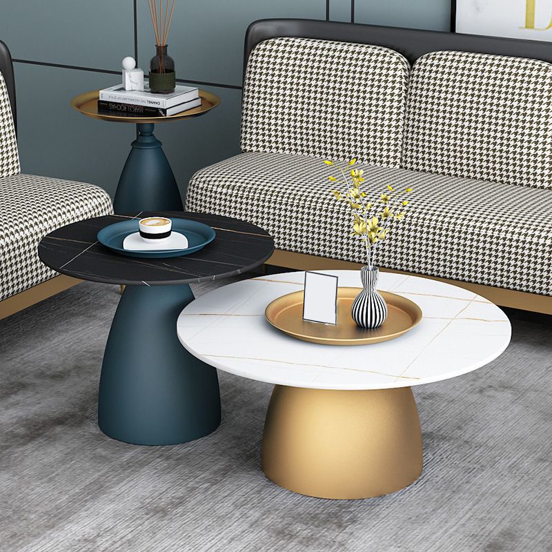 Slate Round Coffee Table Glam Pedestal No Distressing Coffee Table Set