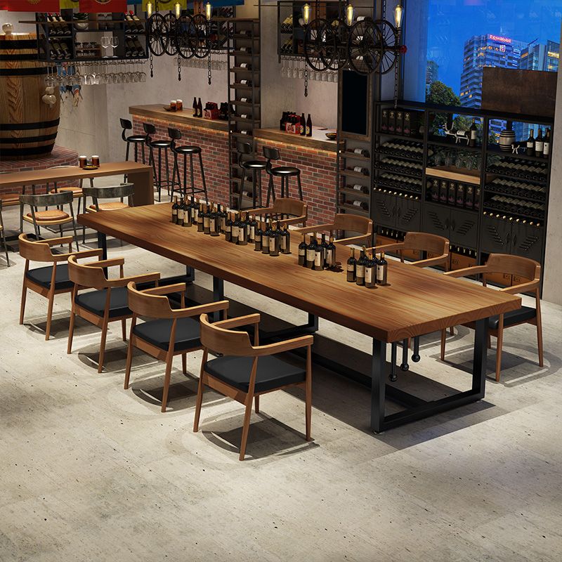 Mesa de comedor de comedor de madera sólida de pino mesa de comedor rectangular con base de caballete