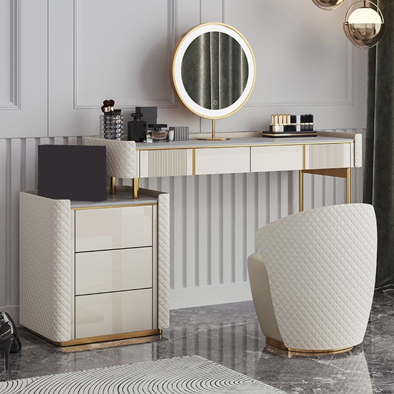 14.96" Wide Stone Makeup Counter Bright White Vanity Tables with Storage Drawers Clearhalo 'Bedroom Furniture' 'furn' 'furn_makeup_vanities' 'Furniture' 'Makeup Vanities' 'makeup_vanities' 1200x1200_c62f801d-ba97-4548-bf41-f1f3bcf387c8