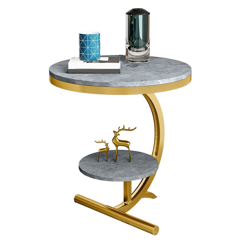Glam Round Stone Side End Table Abstract Double Tier Sofa Side End Table Clearhalo 'Coffee & Accent Tables' 'End & Side Tables' 'end_side_tables' 'furn' 'furn_end_side_tables' 'Furniture' 'Living Room Furniture' 1200x1200_c63174b8-1625-4510-a17e-86603455d95f