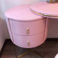 Vanidad de 2 cajones con taburetes y espejo Mesa de tocador de maquillaje de cuero genuino para mujeres