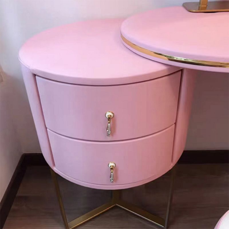 Vanidad de 2 cajones con taburetes y espejo Mesa de tocador de maquillaje de cuero genuino para mujeres