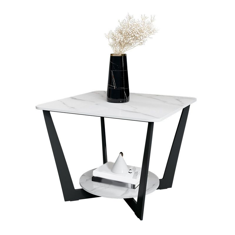 Square Marble Top End Table Metal Frame Sofa Side End Table with Shelf Clearhalo 'Coffee & Accent Tables' 'End & Side Tables' 'end_side_tables' 'furn' 'furn_end_side_tables' 'Furniture' 'Living Room Furniture' 1200x1200_c6360ae6-e9d7-49e4-bca7-c98a4f005418