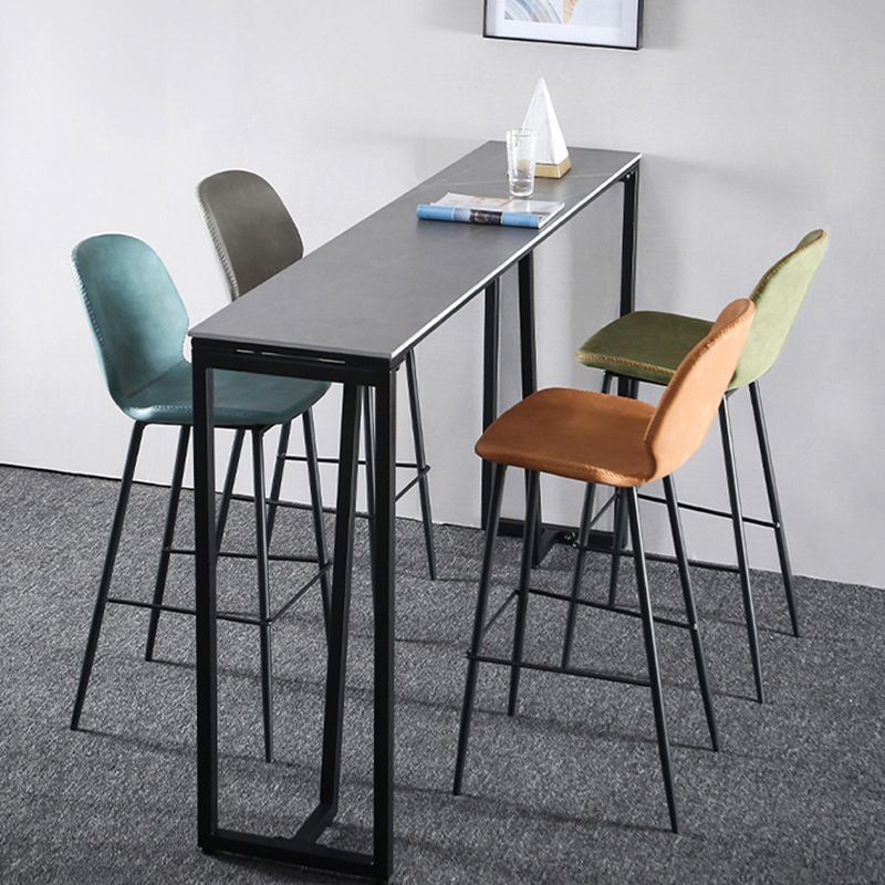 Industrial Grey Stone Pub Bar Table Indoor Iron Bar Dining Table with Double Pedestal Clearhalo 'Bar Furniture' 'Bar Tables' 'bar_tables' 'furn' 'furn_bar_tables' 'Furniture' 'furniture_bar_tables' 'Kitchen & Dining Furniture' 1200x1200_c636f532-3dec-4ac6-946b-0499434842d8