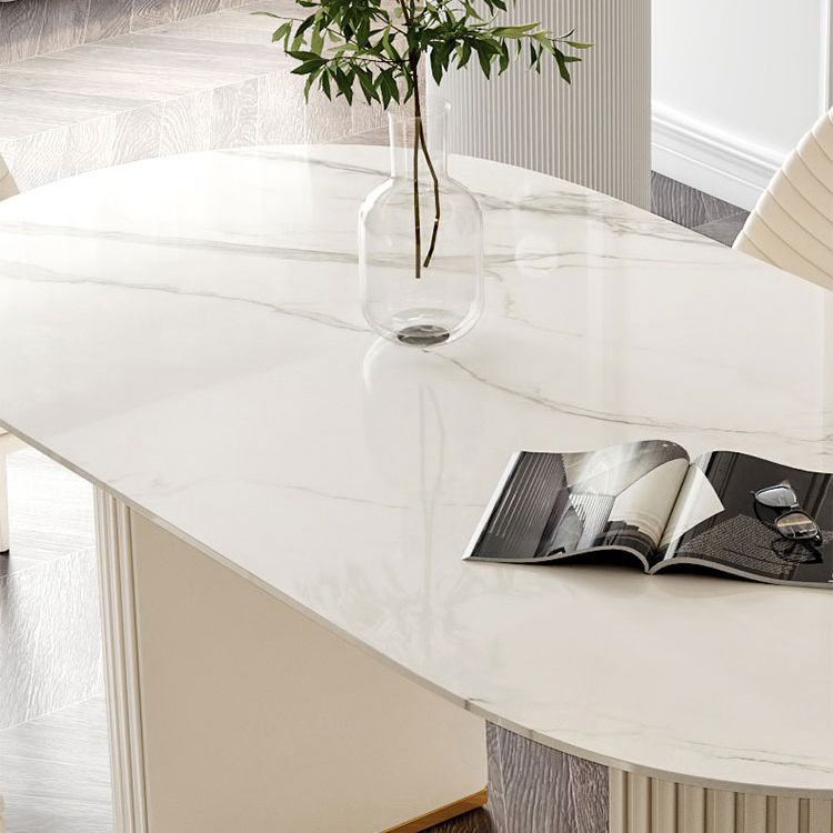 Oval Sintered Stone Top Dining Table Modern Table in White with Double Pedestal Clearhalo ' dining_table' 'Dining Tables & Seating' 'Dining Tables' 'furn' 'furn_dining_table' 'Furniture' 'furniture_dining_table' 'Kitchen & Dining Furniture' 'kitchen&dining_furn' 'kitchen' 'kitchen_dining_table' 1200x1200_c639efce-1700-43b1-94e2-06e4d9b1b0cc