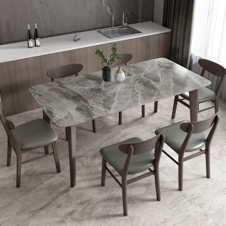Modern Style Sintered Stone Dining Table with Grey Table and 4 Solid Wood Legs Base for Home Use Clearhalo 'Dining Room Sets' 'Dining Tables & Seating' 'dining_room_set' 'Furniture' 'furniture_dining_room_set' 'Kitchen & Dining Furniture' 'kitchen&dining_furn' 'kitchen' 1200x1200_c63f941e-6426-431f-a7f2-5ae40d32ad79