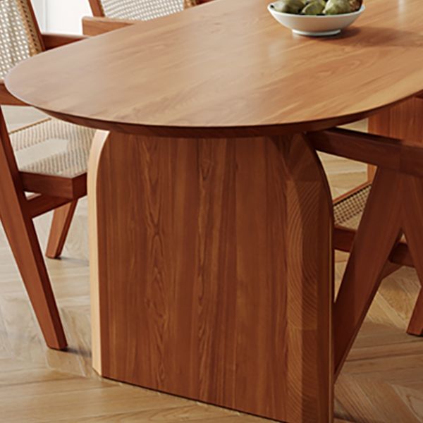 Mesa de comedor moderna de madera de fresno, mesa de madera ovalada con pedestal doble para restaurante