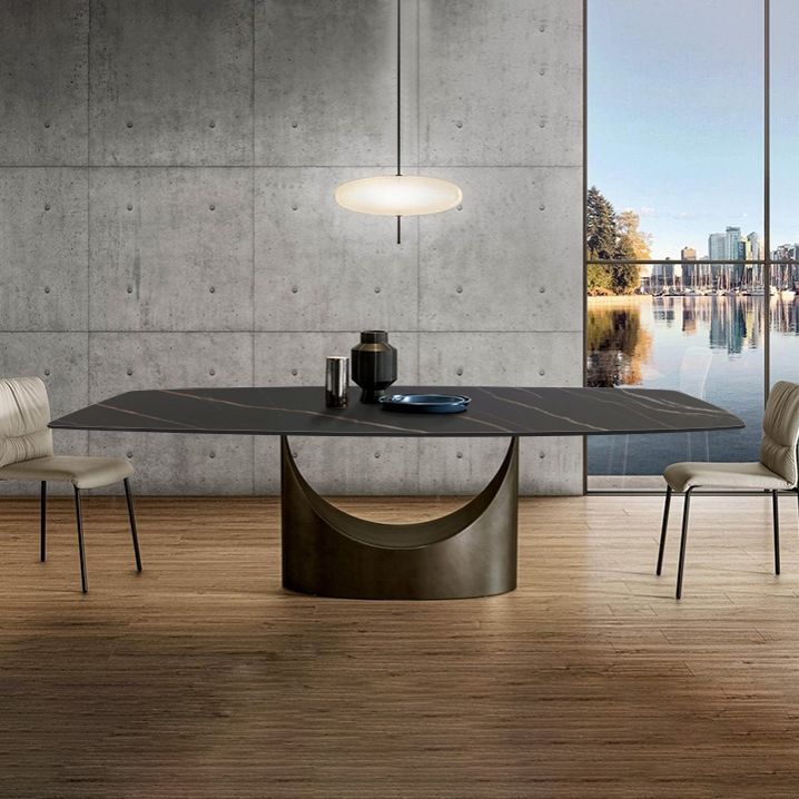 Sintered Stone Dining Table Industrial Style Rectangle Single Pedestal Base Table for Home Clearhalo ' dining_table' 'Dining Tables & Seating' 'Dining Tables' 'furn' 'furn_dining_table' 'Furniture' 'furniture_dining_table' 'Kitchen & Dining Furniture' 'kitchen&dining_furn' 'kitchen' 'kitchen_dining_table' 1200x1200_c6444ab2-7165-4996-9891-b097eb176dc4