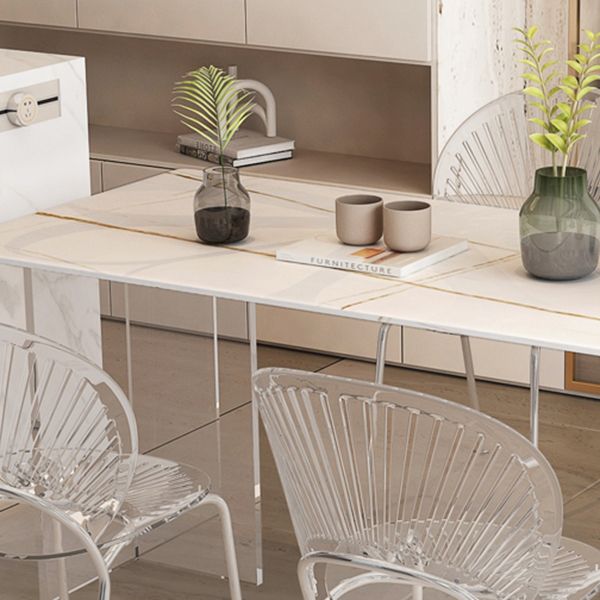 Acrylic Base Dinette Set 1/4/5 Pcs Modern Rectangle Dining Table Set in White