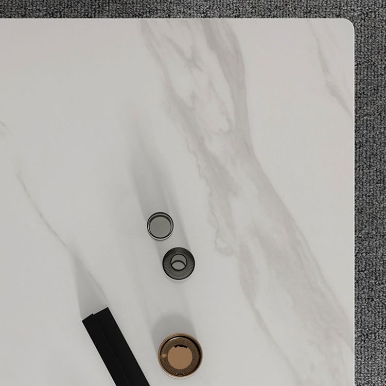 Modern Sintered Stone Table Set of 5 with Rectangle Table Dining Set with White PU Leather Chairs Clearhalo 'Dining Room Sets' 'Dining Tables & Seating' 'dining_room_set' 'furn' 'furn_dining_room_set' 'Furniture' 'furniture_dining_room_set' 'Kitchen & Dining Furniture' 'kitchen&dining_furn' 'kitchen' 1200x1200_c647805a-d4e9-4ffa-9e98-5be99bc6457f